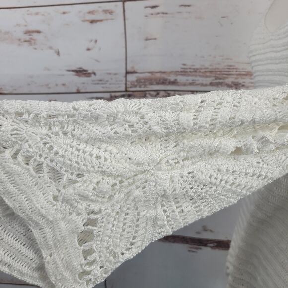 Calypso St. Barths Open Weave Linen Sweater Off White Fringe Xs - Picture 8 of 9
